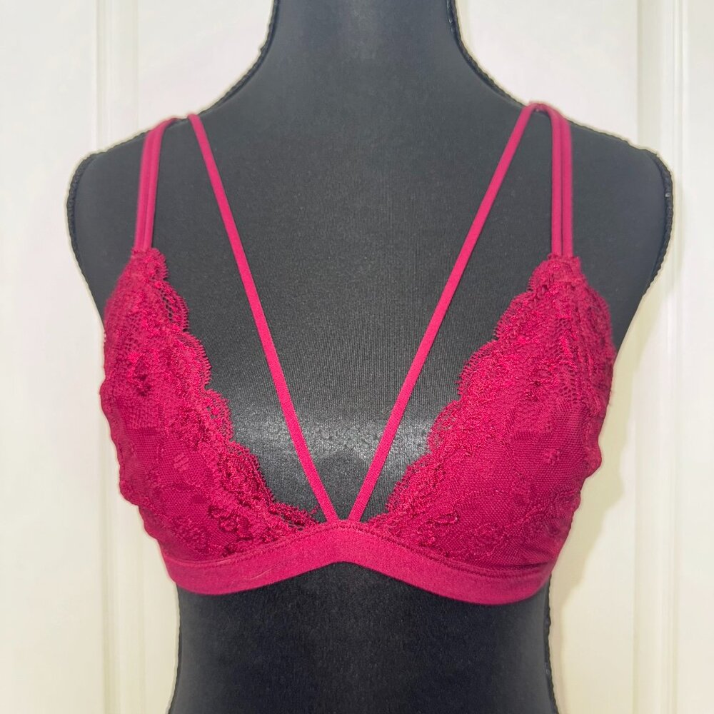 Anemone Burgundy Red Lace Cage Bralette – Size S/M